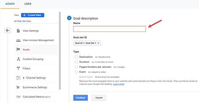 name your goal in google analytics